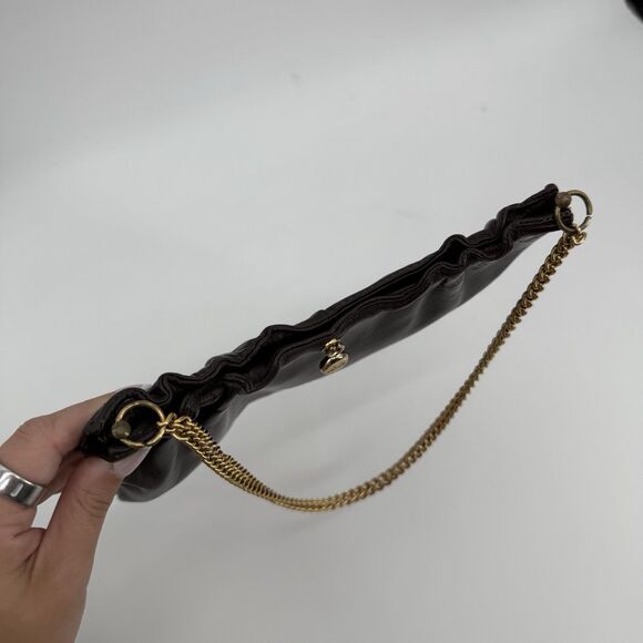 Ande Vintage Dark Brown Leather Shoulder Bag Gold Hardware Classic Designer - Picture 11 of 12